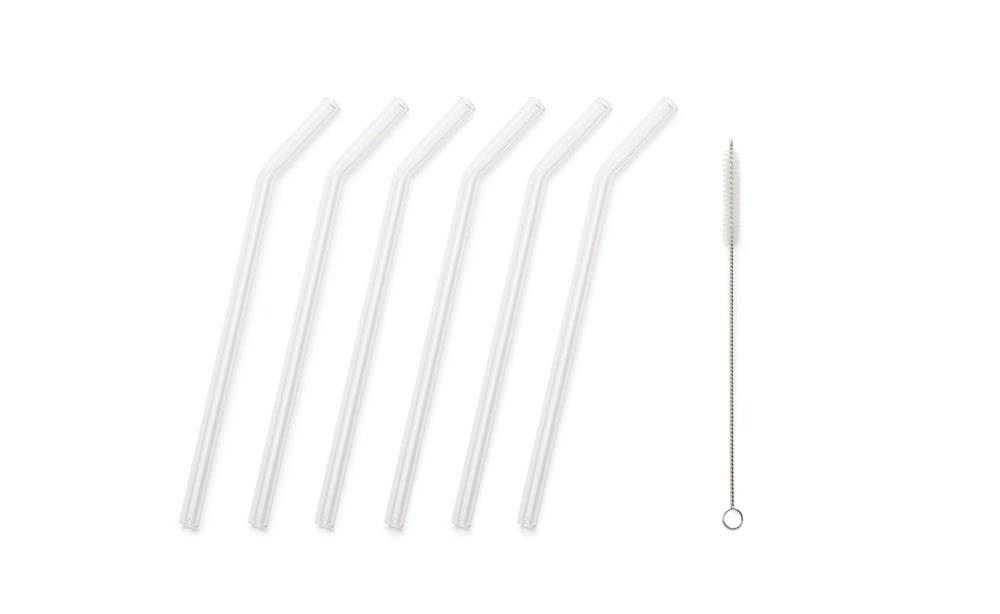 Gotydi 6Pcs Drinking Straws Reusable Clear Glass Drinking Staws with  Cleaning Brush Heat-Resistant Smoothie Straws for Smoothies Tea Juice  Milkshakes 