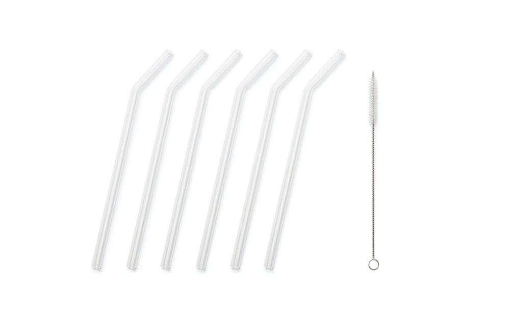 Straw Glass Straws ? Pack of 6 Straight 27 cm Long + Plastic Cleaning Brush ? Dishwasher Safe ? Sustainable ? Glass Drinking Straws for Bottles, Water