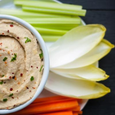 Serve hummus recipe with vegetable sticks.