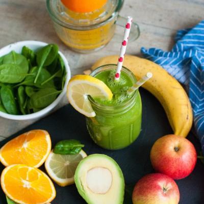 Green smoothie with apple, banana and orange