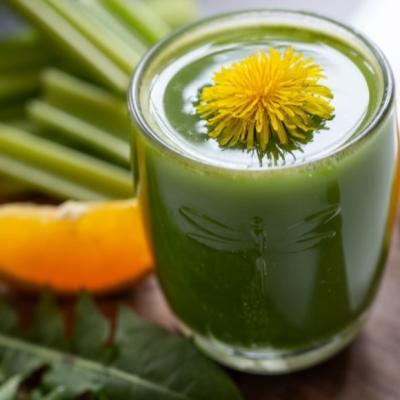 Wild herb juice with dandelion, orange and celery