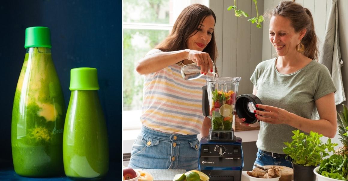 Svenja and Carla drink green smoothies as a healthy breakfast