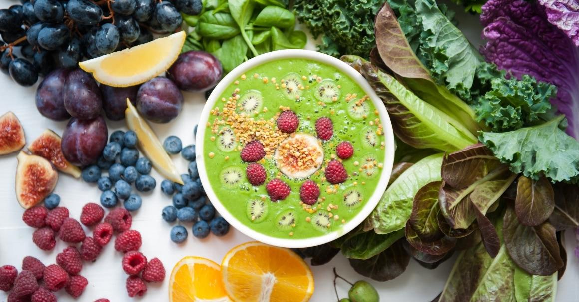 Green smoothies ingredients, such as leafy greens, lettuce and fruits