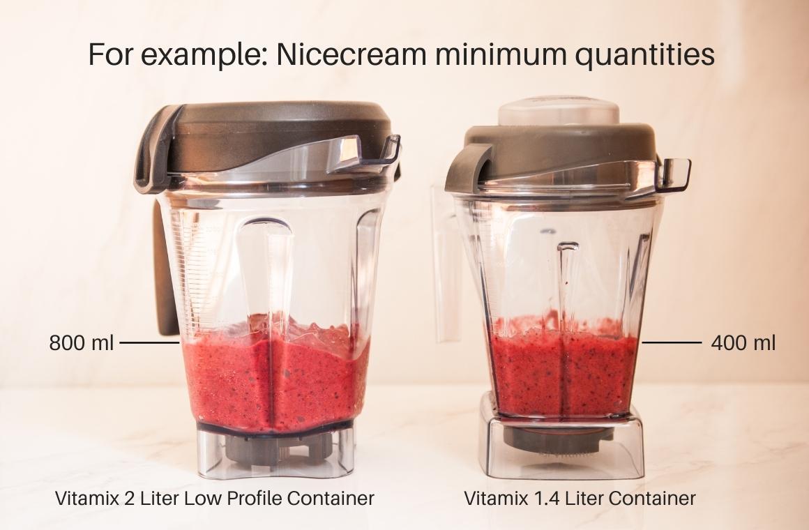 Prepare smaller quantities of nice cream with the Vitamix E520 in the Vitamix 1.4-liter container